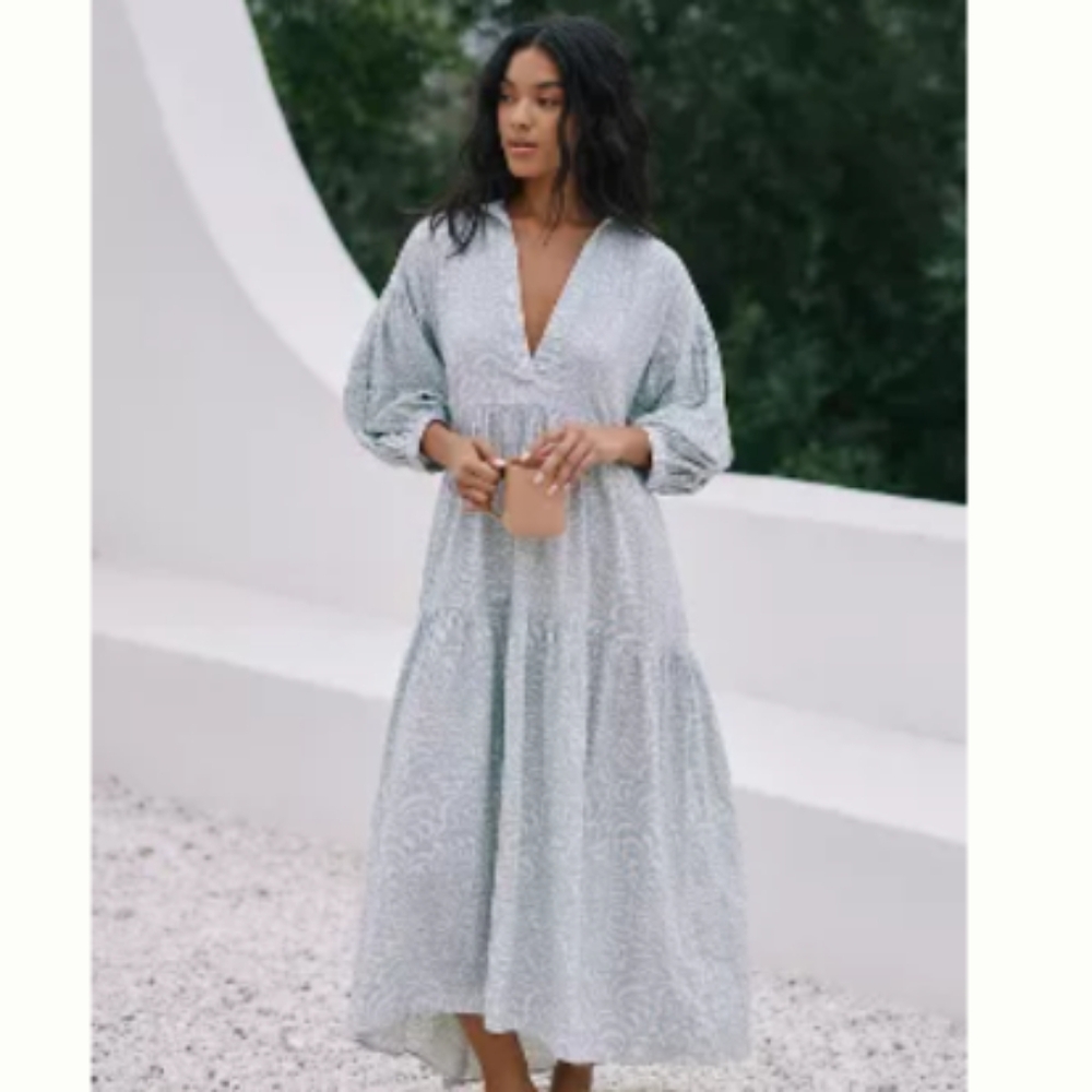 Anthropologie Printed Tiered Maxi Shirt Dress